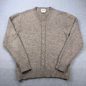 Vintage 80s Campus Cable Knit V-Neck Sweater Mens L Speckled Donegal Wool Blend